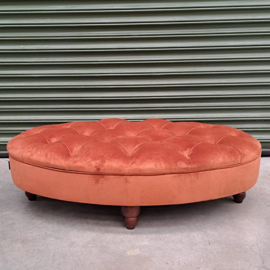 Charles Oval Footstool in Orange Marmalade Plush Velvet - Clearance