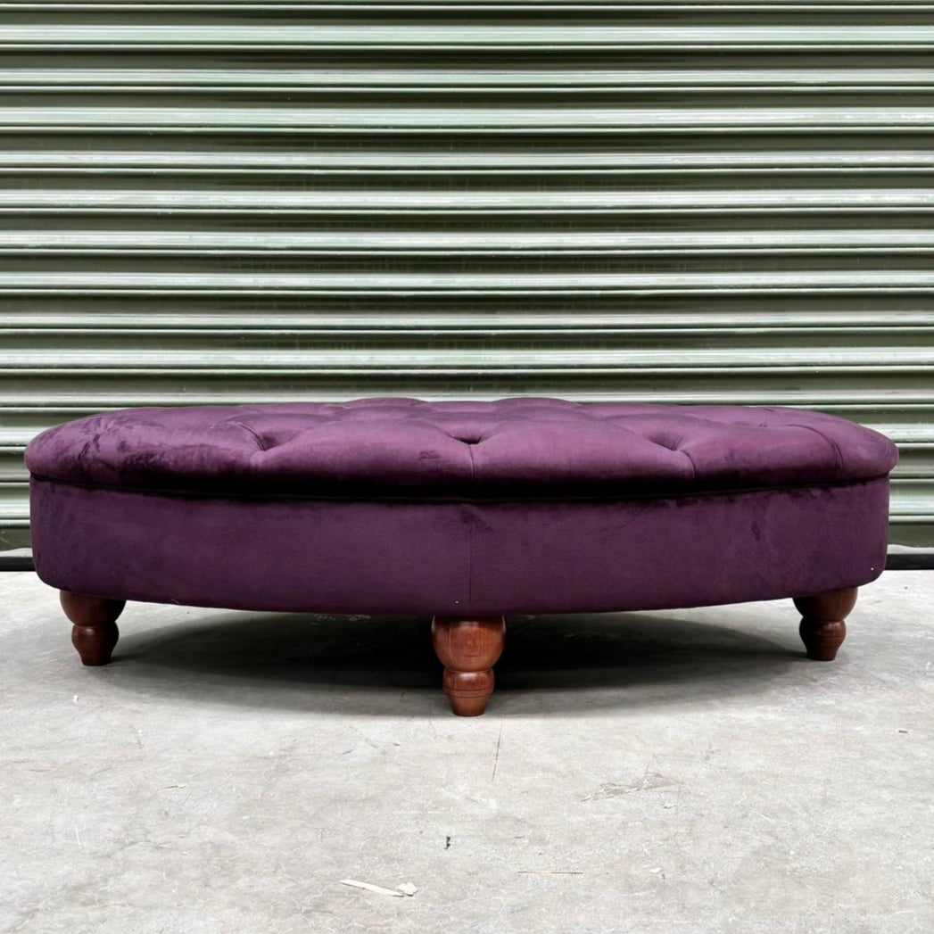 Charles Oval Footstool in Plush Plum Velvet - Clearance