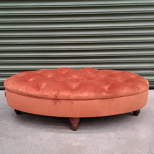 Charles Oval Footstool in Orange Marmalade Plush Velvet - Clearance
