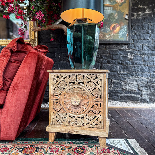 Carved Bedside Cabinet - Clearance