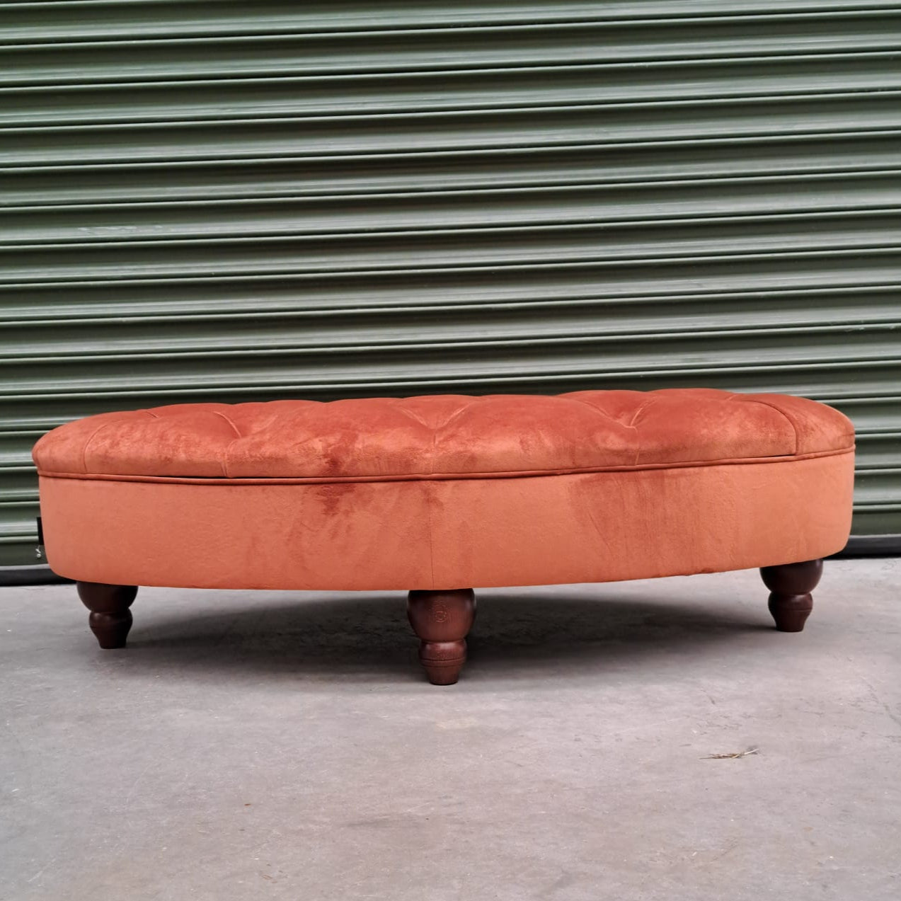 Charles Oval Footstool in Orange Marmalade Plush Velvet - Clearance