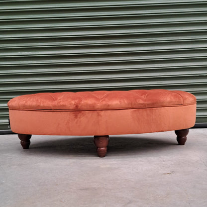 Charles Oval Footstool in Orange Marmalade Plush Velvet - Clearance