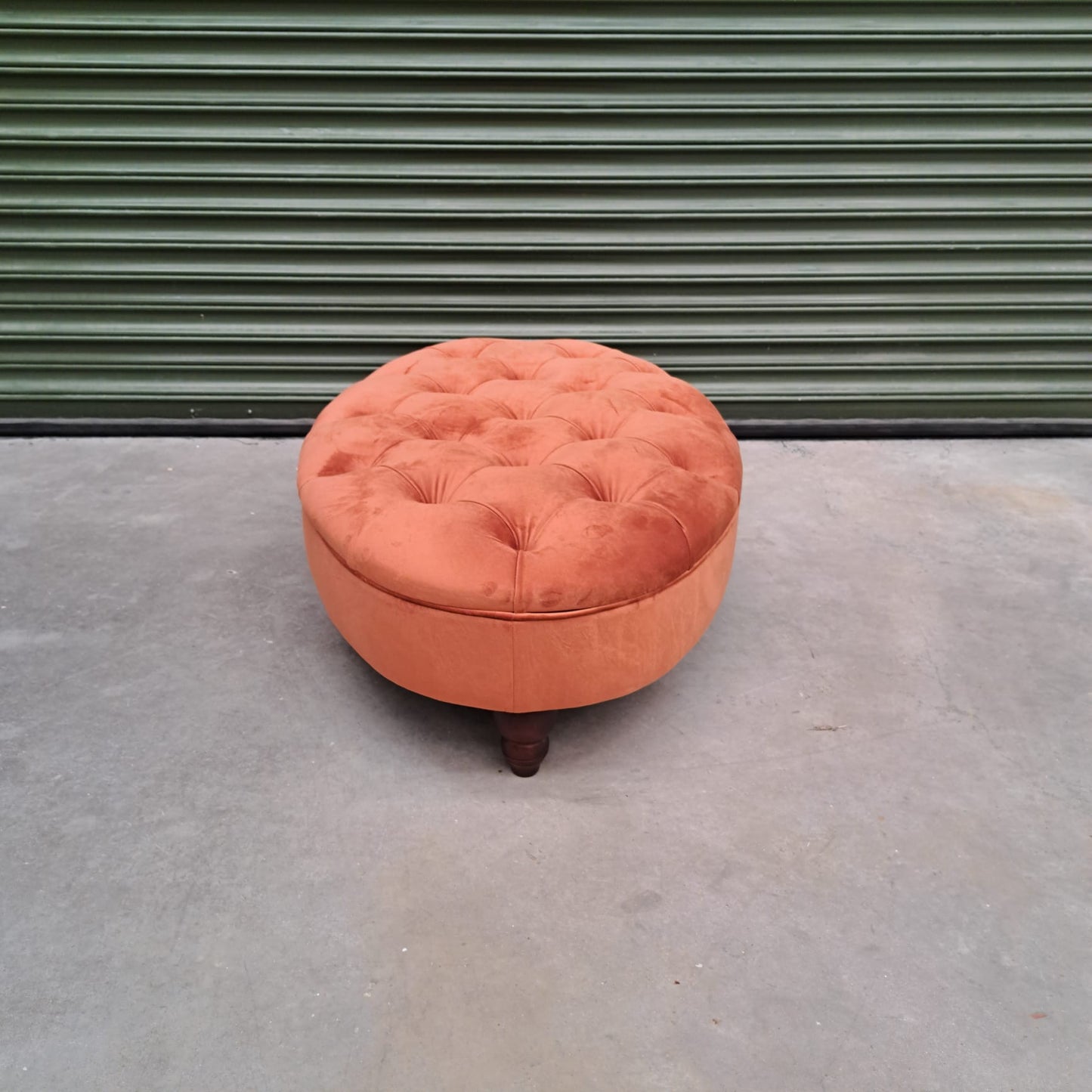 Charles Oval Footstool in Orange Marmalade Plush Velvet - Clearance