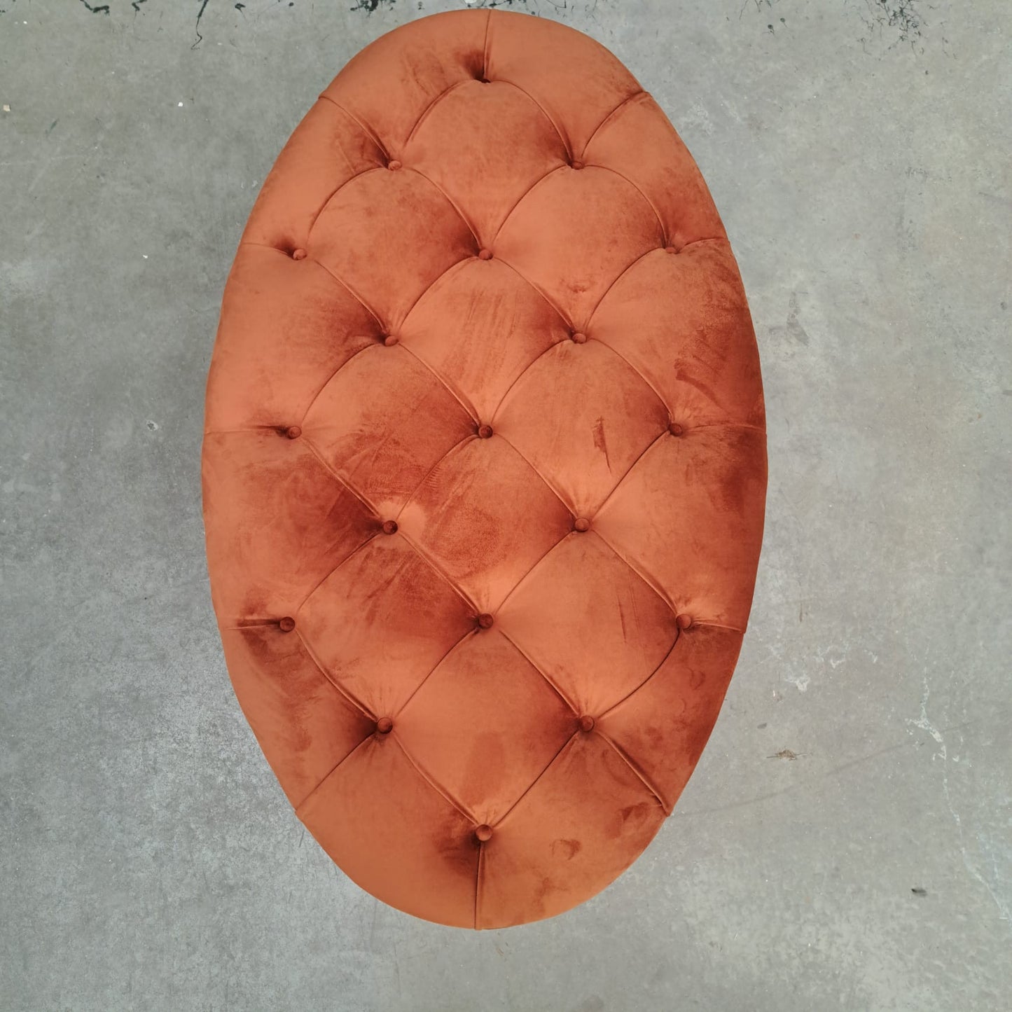 Charles Oval Footstool in Orange Marmalade Plush Velvet - Clearance