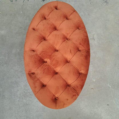 Charles Oval Footstool in Orange Marmalade Plush Velvet - Clearance