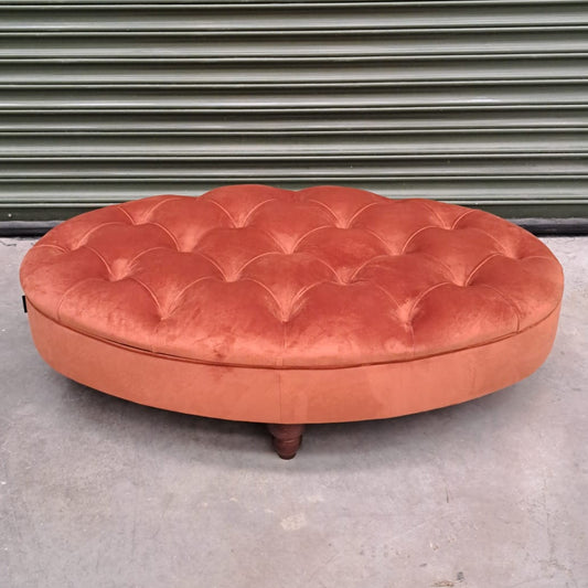 Charles Oval Footstool in Orange Marmalade Plush Velvet - Clearance