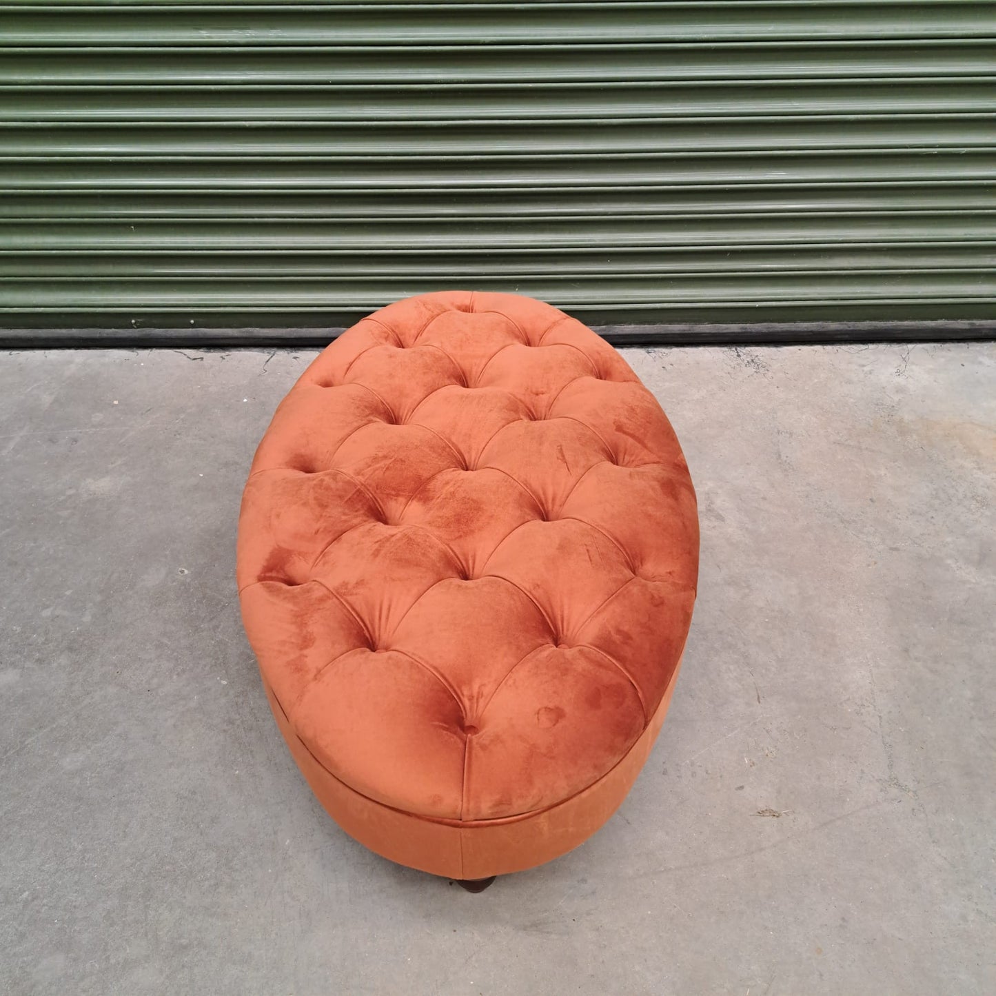 Charles Oval Footstool in Orange Marmalade Plush Velvet - Clearance