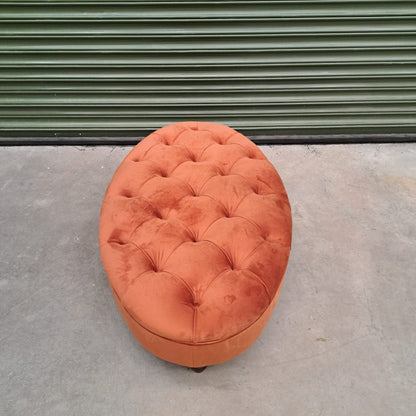 Charles Oval Footstool in Orange Marmalade Plush Velvet - Clearance